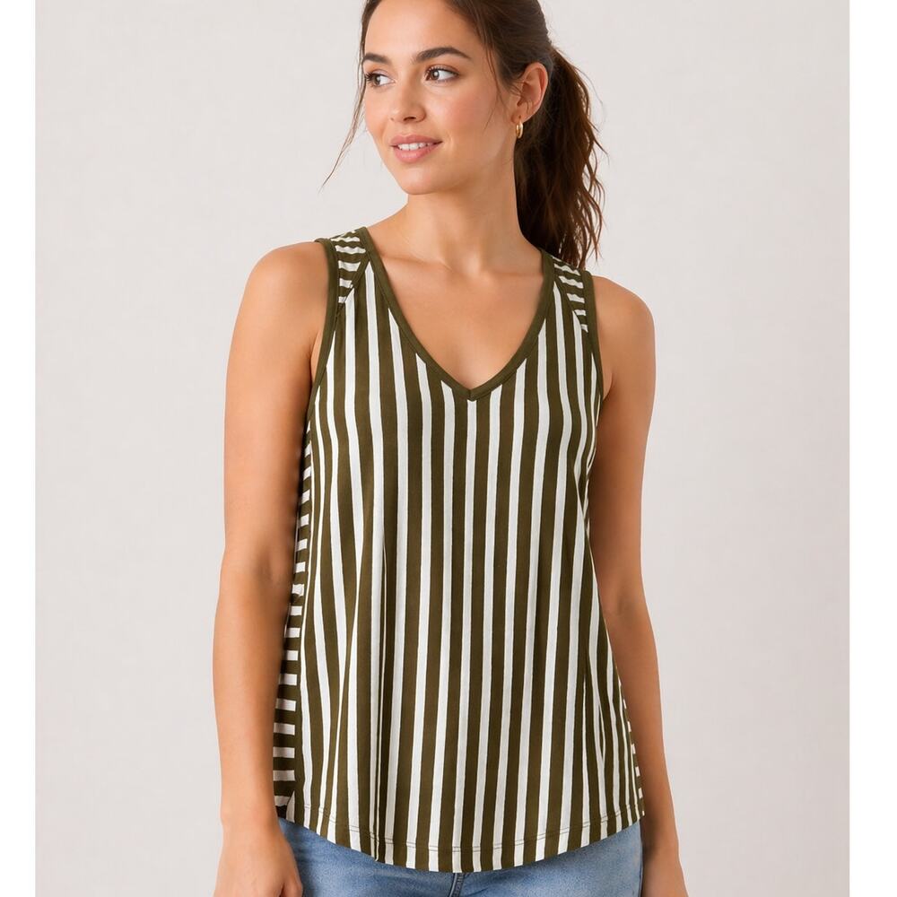 Madewell Olive Green Stripe Tank‎ Top XS Racerback Nautical Cotton Blend